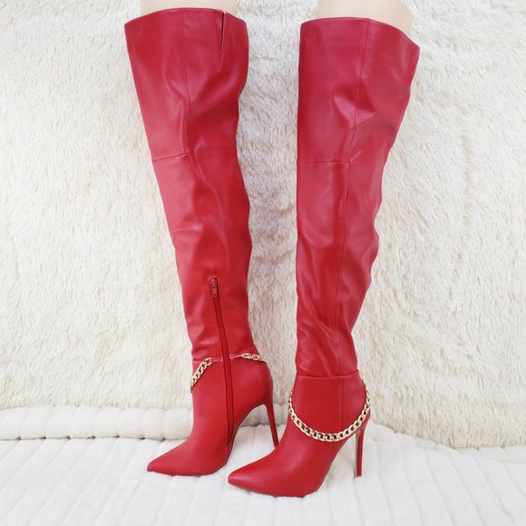 Red Thigh High Heel Boots - Picture 13 of 14